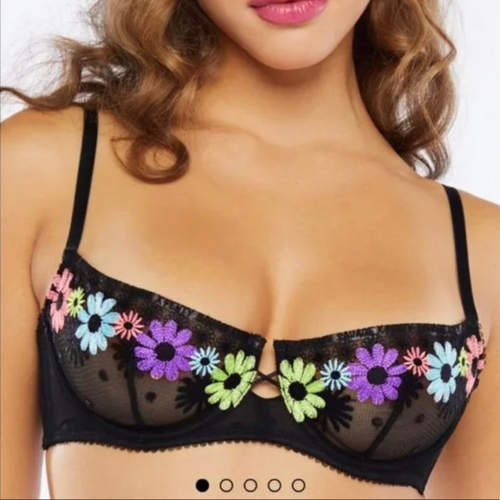 Savage X Fenty Free Spirit Floral Embroidered Unlined Balconette Bra Size 38DDD